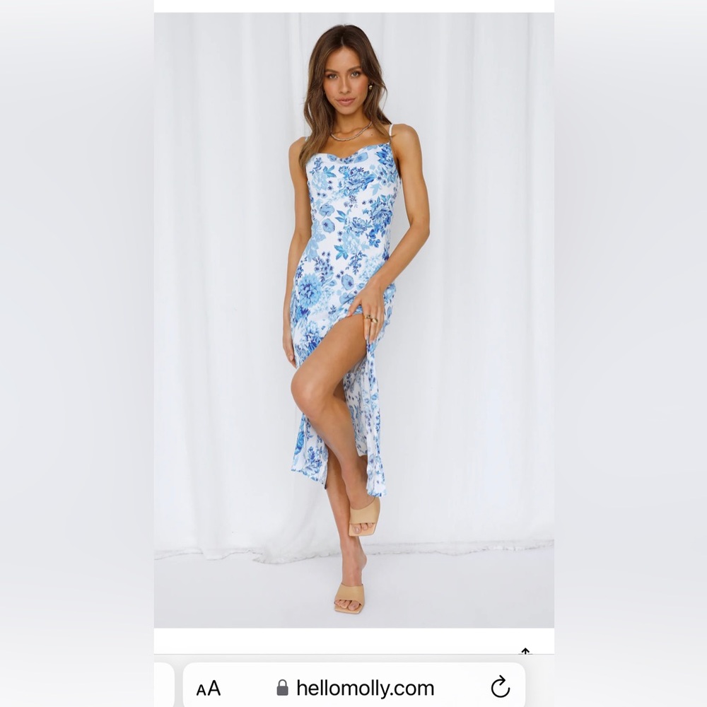 “Hello Molly”floral dress with slit.